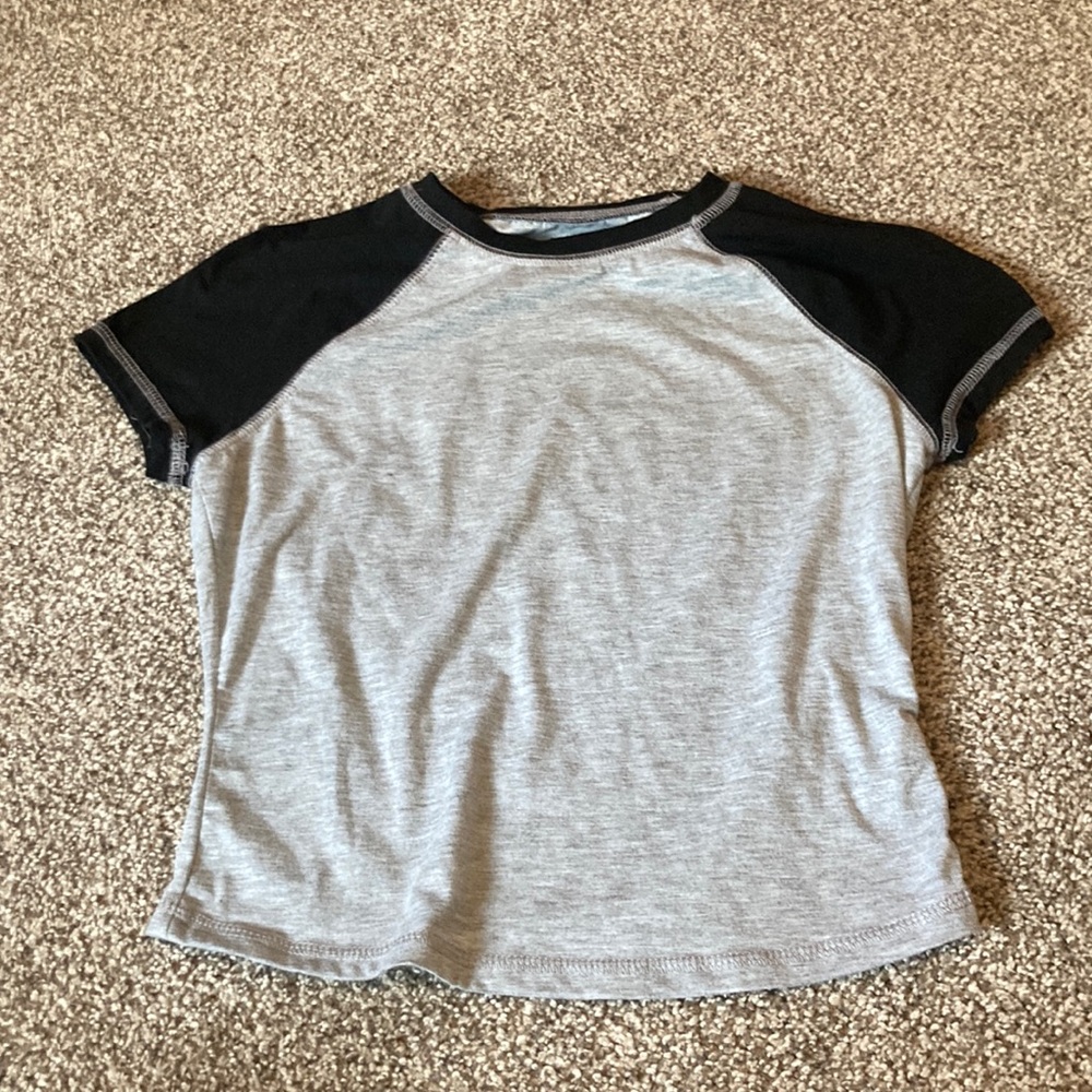 Grey and black color block shirt